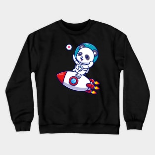 Cute Panda Astronaut Riding Rocket Cartoon Crewneck Sweatshirt